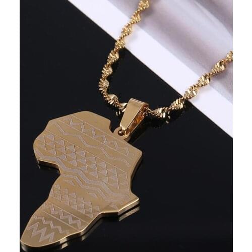 Stainless Steel Africa Map Pendant Necklace Trendy Women Girl African Map Chain Jewelry