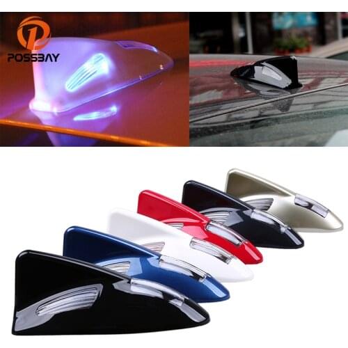 POSSBAY Universal Car Solar Power Energy Arilas Warning Tail Light Shark Fin Antenna Grey /White/Black/Gold/Red/Blue Decoration