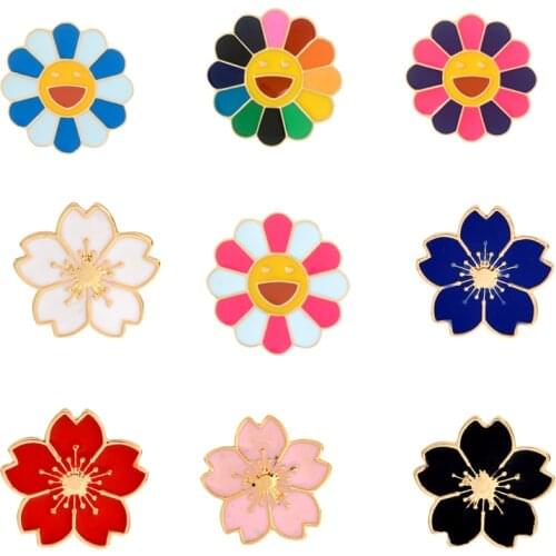 Multicolor Flower enamel pin Red pink white Tulip peony Smile flowers brooch Beautiful clothes bag Lapel pin badge jewelry gift