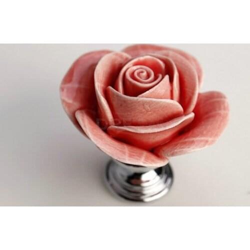 Pink Rose Flower Knobs/ Dresser Knobs / Ceramic Drawer Knobs Pulls Handles / Unique Cabinet Knobs Pull Handle Hardware