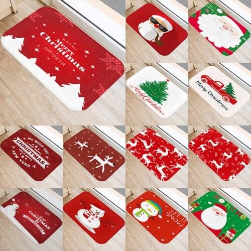 Santa Claus Gift Elk Pattern 40*60 Kitchen Entrance Door Mats Coral Velvet Carpet Doormat Indoor Floor Anti-Slip Rug 48104