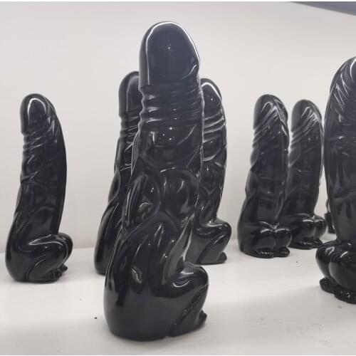 1pcs Natural obsidian stone penis statue, hand-carved penis/polished quartz healing crystal Reiki statue craft decorative gift