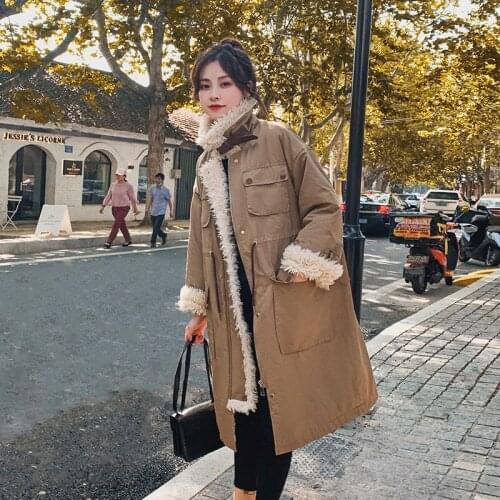 Parker padded jacket womens winter 2020 new Korean version of the loose mid-length plus velvet thick padded coat lamb wool coat