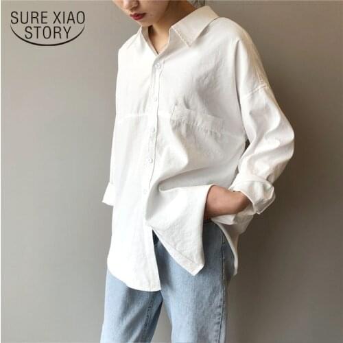 Turn-Down Collar Loose White Shirts Solid Female Shirt Tops Female 2021 Spring Autumn Women Cardigan Blouses Blusas 11890