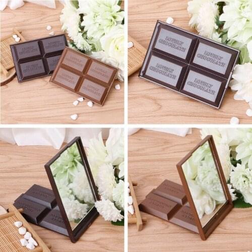 TY44 Cute Chocolate Cookie Shaped Square Pocket Mirror Mini Foldable Makeup Mirror U2JD