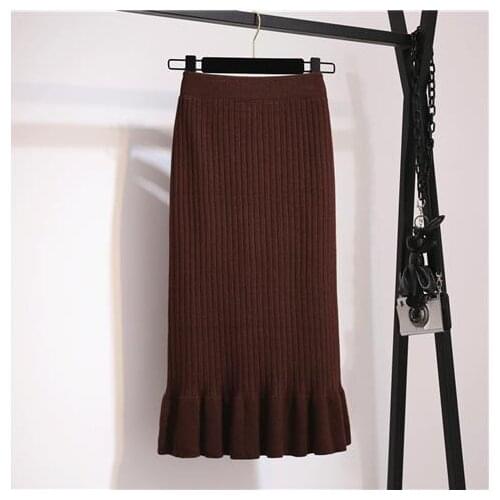 2020 Wool Fishtail Skirt One-step Skirt Spring And Autumn High Waist Wild Mid-length Knitted Bag Hip Skirt Skirt Women
