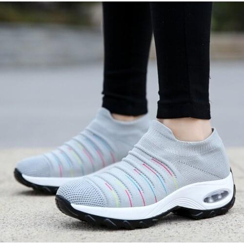 2021 fashion slip-on round toe casual sneakers women wedges shoes plus size breathable basic socks shoes woman summer sneakers