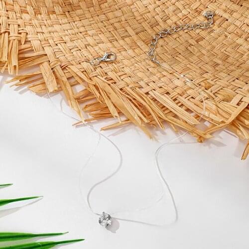 HuangTang Trendy Crystal Zircon Pendant Necklace for Women Transparent Fishing Line Choker Necklace Birthday Gift Collier Femme