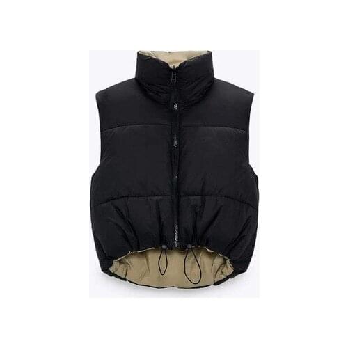 2021 Spring Black Cropped Vest Coat Women Fashion Warm Sleeveless Parkas High Collar Waistcoat Female Casual Outerwear Chic Top