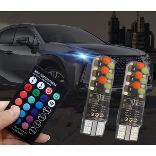 2PCS T10 RGB Car LED Lights Low Power High Bright Bulb Universal Signal Lamp with Remote Controller 12V