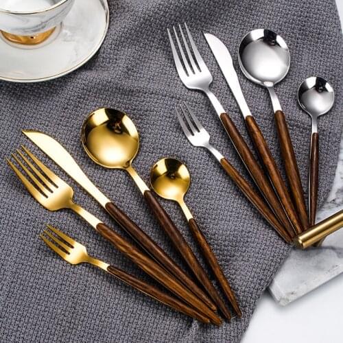 5PCS/Set Kitchen Tableware Gold Color Knife Fork Spoon Sets Silver Dinnerware Stainless Steel Western Dinner Tableware Cutlery