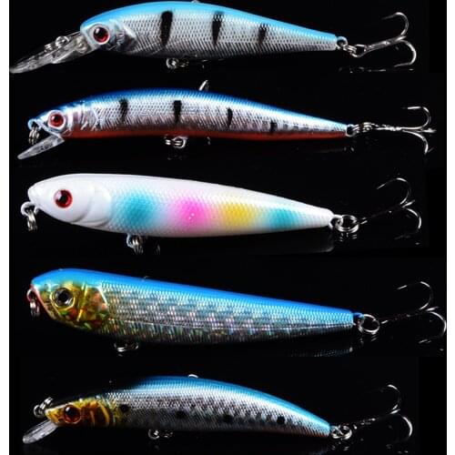 5pcs Mixed Minnow Fishing Lure Artificial Hard Crank Bait topwater Wobbler Fishing Crankbait lure VIB With 3D Eyes
