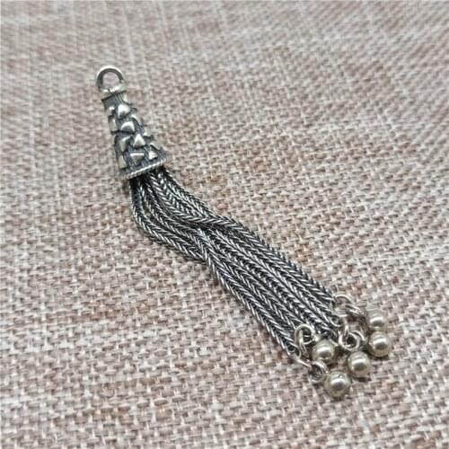 925 Sterling Silver Bali Wheat Chain Tassel Charm Pendant for Necklace