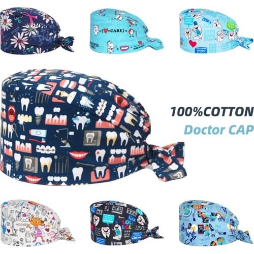 Nurses accessories Surgicals cap with Protect Ears medicals print Bouffant Scrubs hats Head Scarf Pet Lab Dental work Scrub caps