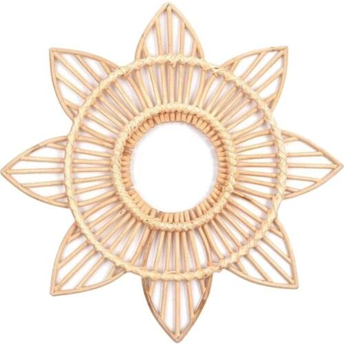 Flower Rattan Frame Mirror Decor Photo Wall Frames Wood Art Deco Frame, Vintage Craft Picture Frame Hanging Wall Mirror Frame, N