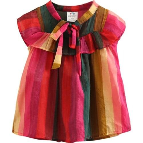 Baby Rainbow Doll Girls Blouse Shirt 2018 Summer New Girl Child Childrens Flying Sleeve Colorful Owknot