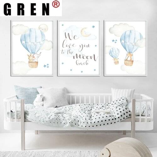 GREN Nordic Blue Balloon Animal Giraffe Canvas Painting Wall Art Print Poster Picture Modern Kid Child Living Home Decor