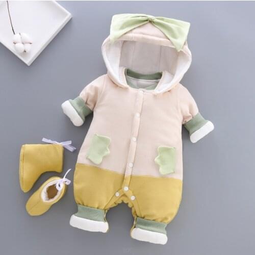 Baby rompers winter infant boys girls cotton clothes newborn thick warm hooded jumpsuit for toddler bebe overall outing rompers