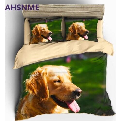 AHSNME Golden Retriever Dog Bedding Set for Kids Single 3D Printed Duvet Cover With Pillowcases Dog Bed Set Animal Bedclothes
