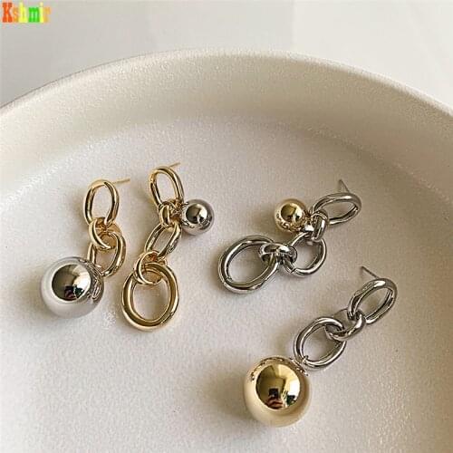 Kshmir 6.2cm Retro chain earrings exaggerated ball ball pendant temperament metallic gold match female earrings jewelry 2021