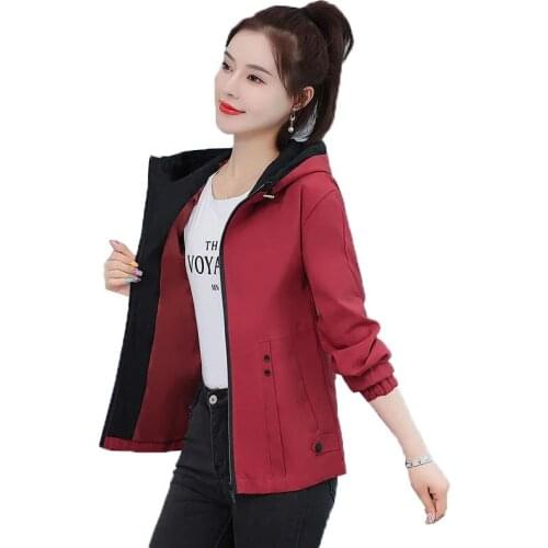 2021 New Women Jacket Spring Autumn Short Jacket Long Sleeve Korean Loose Female Windbreaker Hooded Casual Outwear Plus Size 4XL