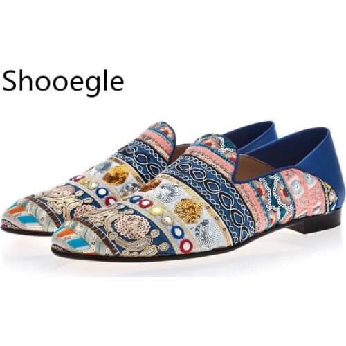 Men Multicolor Hand-Embroidered Canvas Casual Shoes Foldable Heel Slip-on Mules Bohemia Style Comfort Loafers