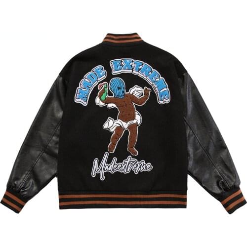Men Funny Furry Patches Bomber Jacket Autumn Baggy Fashion Hip Hop High Street Varsity Jacket Couple Baseball Coats Men