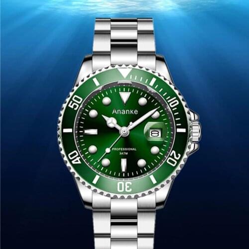 Mens Steel Band Green Water Ghost Watch Fashion Student Sports Calendar Luminous Quartz Watch Non Mechanical Mens Watch