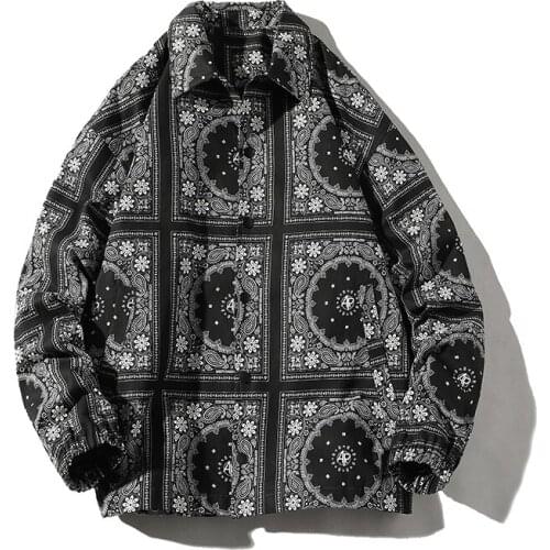 Male Jackets 5Xl Black Printed Shirt Jackets for Men 2021 Japanese Streetwear Man Casual Coats Spring Long Sleeve