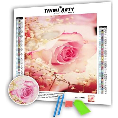 5D Poured Glue Diamond Painting Kits Scalloped Full Drill Round White Rose Mosaic Art Flower Embroidery Stickers Decoration Home