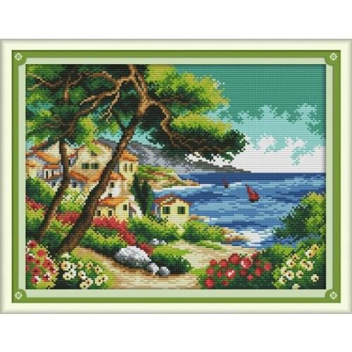 Seaside village cross stitch kit animal18ct 14ct 11ct count print stitching embroidery DIY handmade needlework plus