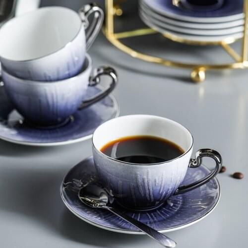 Ceramic Bone China Coffe Cup Set Light Luxury Gradient Meteor Tea Cup And Saucer Gift Box Wedding Tazas De Cafe Drinkware EB5BD