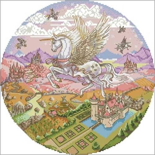 Unicorn castle patterns counted 11CT 14CT 18CT DIY Cross Stitch Sets wholesale Cross-stitch Kits Embroidery Needlework