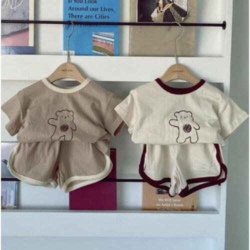 2021 Summer New Children Clothes Set Little Boys Sets Girls Sports Suit Kids Bear Print T Shirt + Shorts Outfits Baby Tracksuit