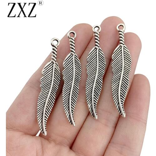 ZXZ 20pcs Tibetan Silver Tone Feather Leaf Charms Pendants 2 Sided for Necklace Earring Jewelry Making Accessories 49mm