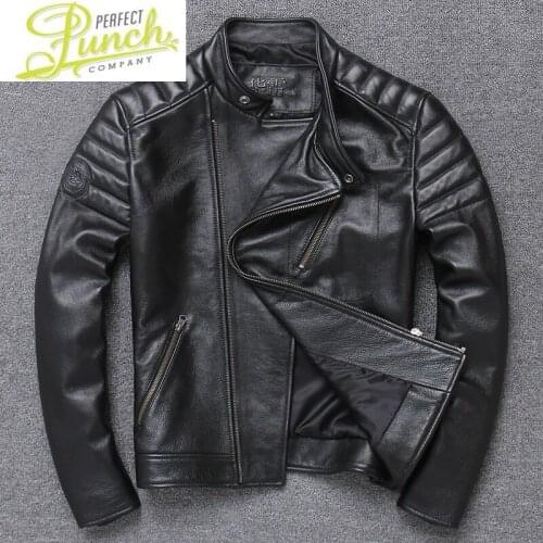 Real 100% Jacket Men Cow Leather Coat Short Slim Spring and Autumn Street Style Punk Moto&Biker Hot Selling 2021