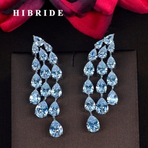 HIBRIDE Fashion Water Drop Shape AAA Cubic Zircon Pendent Drop Earring For Women Engagement Jewelry Wholesale E-851