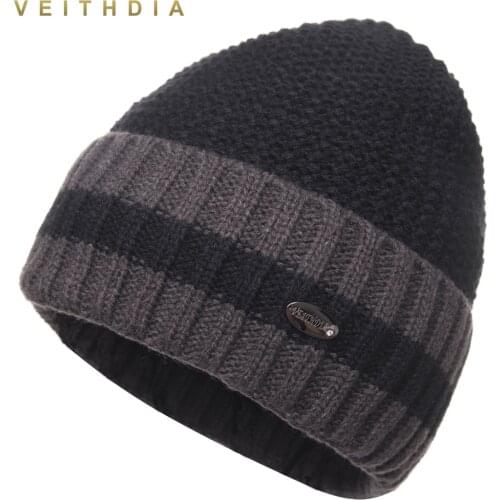 VEITHDIA Pineapple Skullies Hats For Men beanies Knitted plus velvet Patchwork Color Cap Winter Mens Hat gorro cap Thick warm