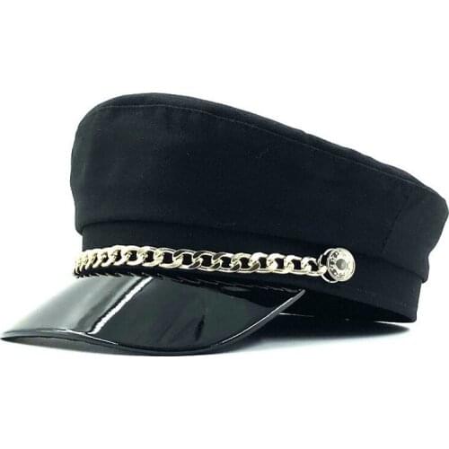 New Girl Winter Hats Women Woolen Newsboy Caps Chain Decoration Visor Caps Female Vintage women Military Hats