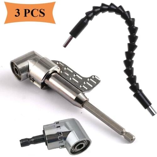3PCS/Set Right Angle Drill 105 Degree Right Angle Driver Angle Extension Power Screwdriver Drill Attachment Hex Drill Bit