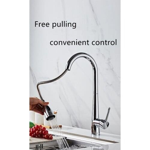 Universal Splash-Proof Steerable And Retractable Kitchen Faucet Home Decoration Sink Copper Hot And Cold Water Faucet