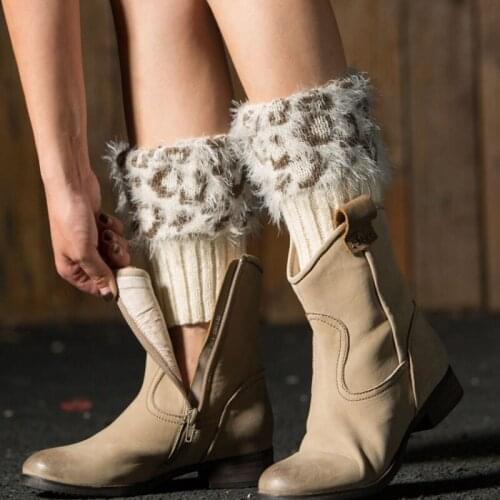 2021 New Leopard Leg Warmers Women Patchwork Thermal Acrylic Knitted Boot Cuffs Socks Cover Shoe Accessories