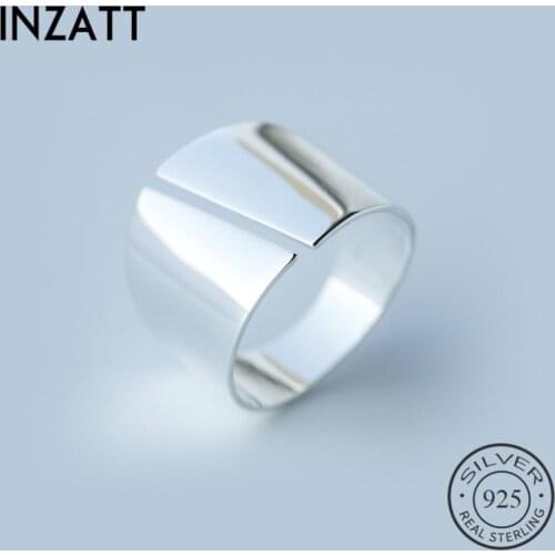 INZATT Real 925 Sterling Silver Minimalist Wide Glossy Opening Ring For Fashion Women Party Elegant Lines OL Fine Jewelry Gift
