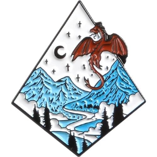 D&D Glacier dragon Enamel Pin Moonlight mountain Brooches Bag Backpack Clothes Lapel Pin Badge Animal Jewelry Game fans Gift