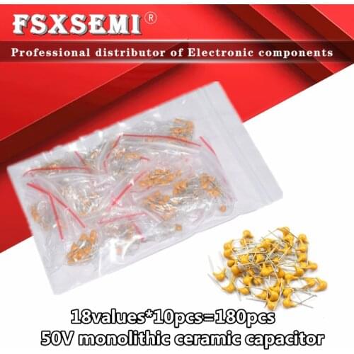 18values*10pcs =180pcs Monolithic Ceramic Capacitor 20pF~1uF MLCC ceramic capacitor Assorted Kit Monolithic Ceramic Capacitor