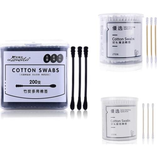 200/250pcs Disposable Cotton Swab Spiral Ear Cleaner Double Heads Medical Swab Lipstick Eyebrow Eyelash Cotton Bud Makeup Tool