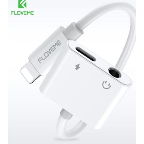 FLOVEME 2 in 1 For Lighting to 3.5mm Jack Adapter For iPhone 7 8 Plus X XS MAX Adapter Audio Charge Headphone Splitter Converter