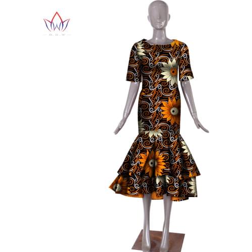 Plus Size 2020 New African Dresses for Women Dashiki Elegant Slim Africa Clothes Bazin Riche Sheath Pleated Party Dress WY1027