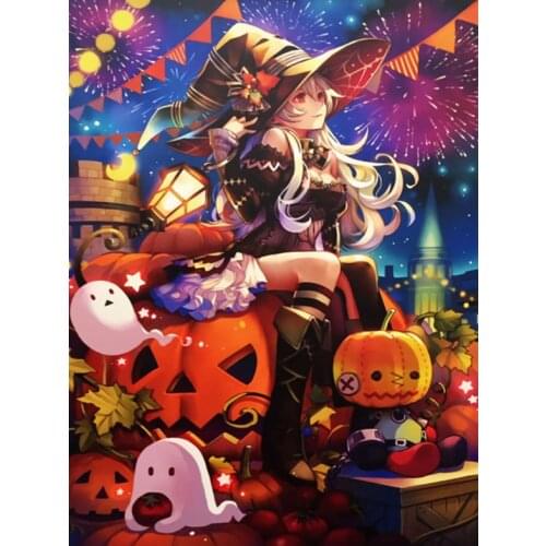 5D Diamond Embroidery Anime Girl Diamond Painting Halloween Pumpkin Cross Stitch Kit Mosaic Picture Home Decoration Kids Gifts
