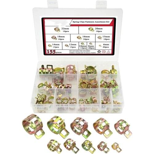 Free Shipping 155pcs/set 6-22mm Spring Clip Hose Clamp Fastener Fuel Line Hose Water Pipe Air Tube Car Plumbing Tools